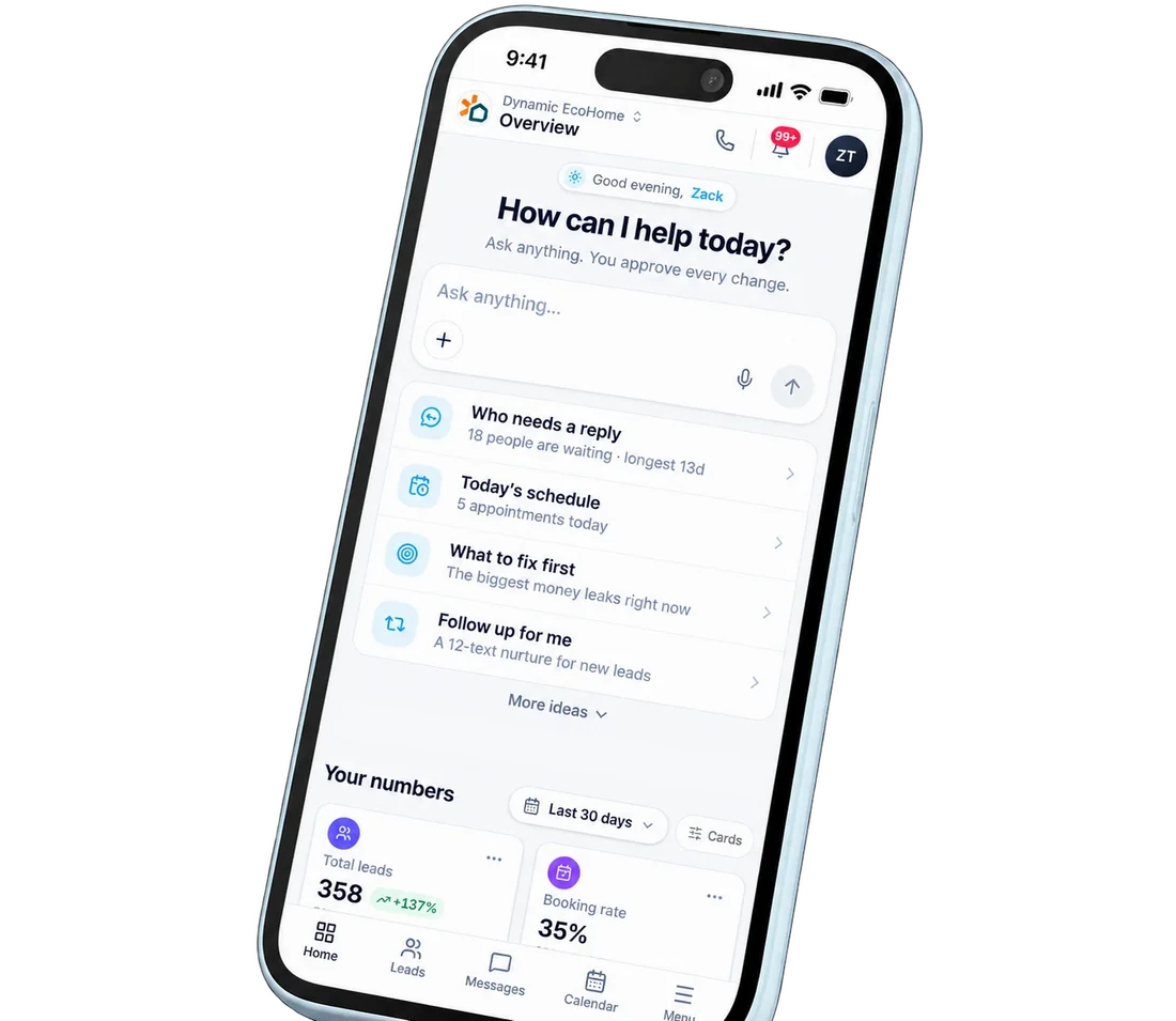 A client's own branded app on a phone, with their business name and logo